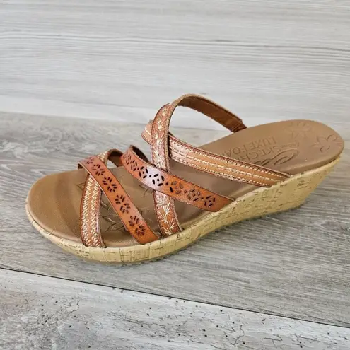 Skechers  Tiger Posse Luggage Slide Cork Wedge Vegan Strappy Sandals Beverlee 8