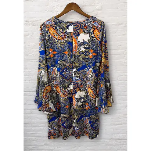 MSK Dress Womens Paisley Bell Sleeve Boho Short Stretch Flowy Sheath Dress Large