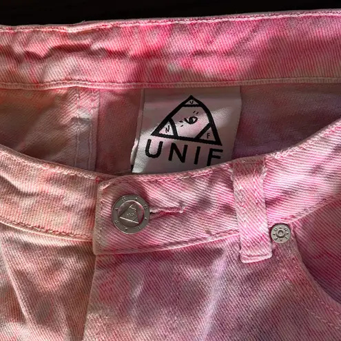 Unif Pastel Tie Dye Jean Shorts Distressed Denim 2010s Cut Offs Festival Rave