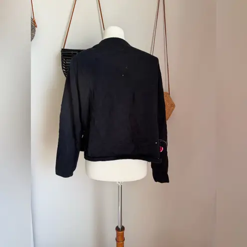 Vintage Y2K Emma Tricot Butterfly Floral Cardigan, Size Large Black