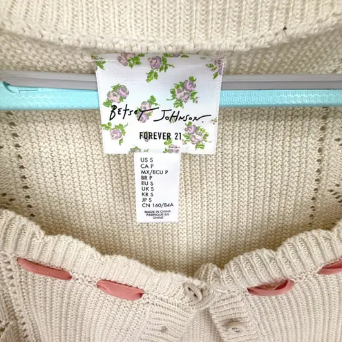 Betsey Johnson Forever 21 Rosette Cardigan Sweater S Coquette Cottagecore Ballet Pink