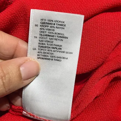 Sandro Paris Women's Rayon Blend Lace Lace Crewneck Red Keyhole Blouse Size 1