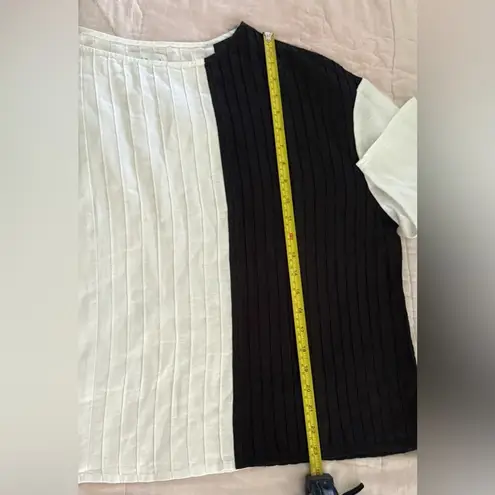 Peck & Peck Linen Top Blouse XL Color Block Pintuck Pleats Boxy Fit