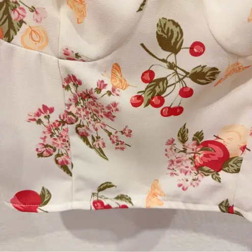 NLW Fruit Print Tank Top Blouse with Tie in Cream Size M NWOT