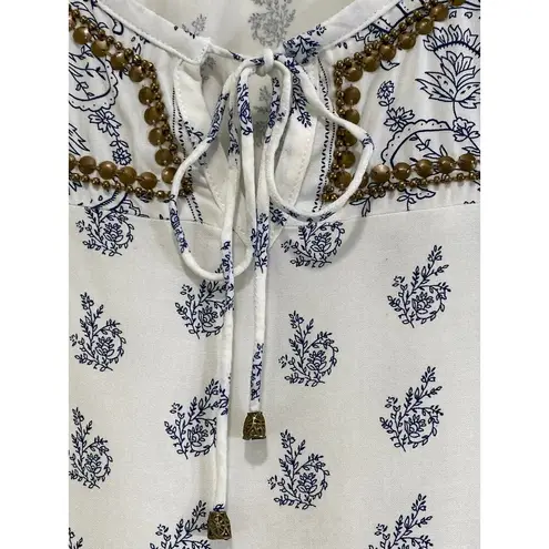 Catherine's Beaded Boho Floral Peasant Top Womens Size 0X Rayon Neutral Regency White