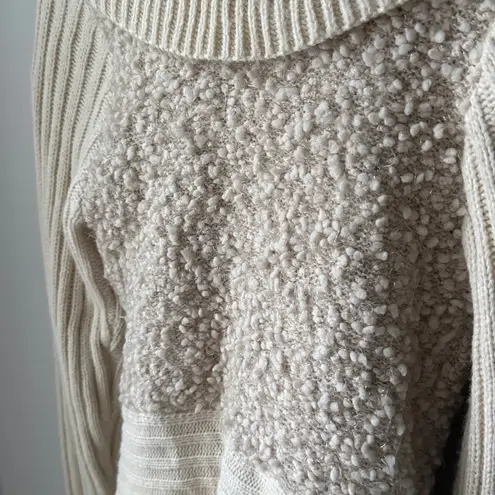 Belldini Cream Textured Flowy Ruffle Long Tie Front Ribbed Boucle Cardigan - Image 4