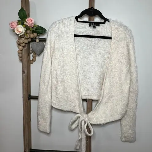 Lulus Long Sleeve Fuzzy Open Tie Front Cardigan White Size X Small