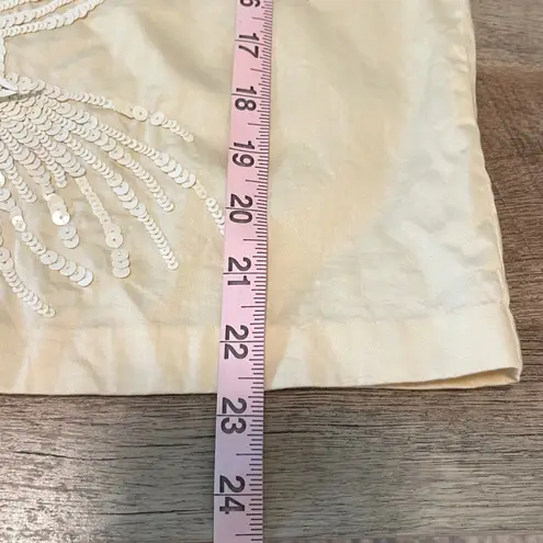 Badgley Mischka Embellished Top Sequins Floral Cotton V Neck Blouse Size 8