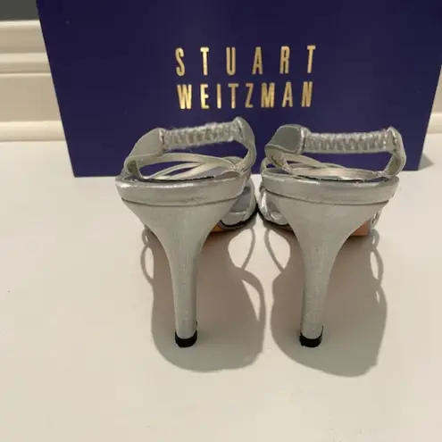 Stuart Weitzman  Strappy Silver Metallic Fabric Dress Heels