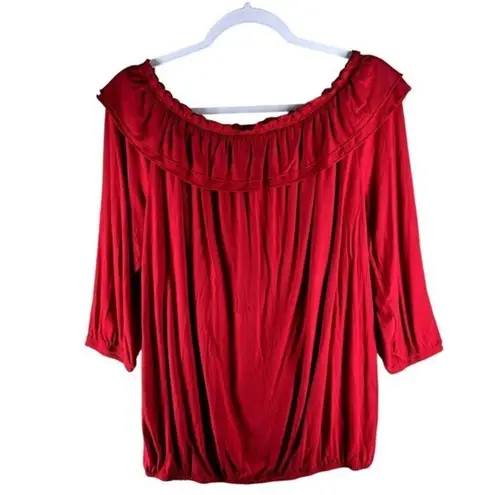 IMAN Womens Tops Size M Red Ruffled Tassels Size M