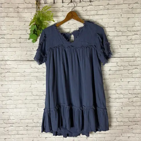 Daytrip Buckle  Muted Blue Tiered Raw Hem Swing Dress - Image 2