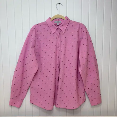 Foxcroft  Wrinkle Free Shaped Fit Pink Button-Up Shirt with Pattern‎ Size 16 - Image 3