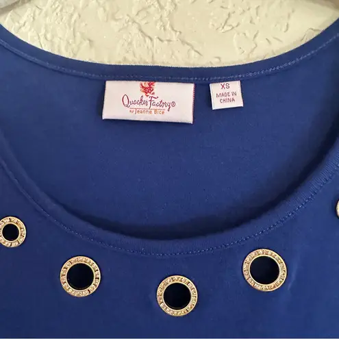 Quacker Factory Blue White Size XS Short Sleeve Striped Hem Knit Dress Grommets