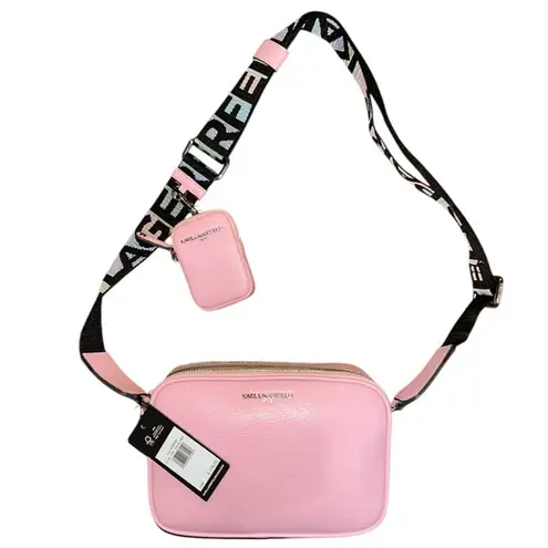 Karl Lagerfeld Paris Maybelle Camera Crossbody Bag with Bag Charm in Pink NEW