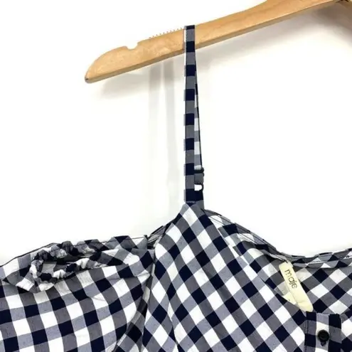 Maje Women's Lapri Cold Shoulder Gingham Blue White Crepe Crop Top New