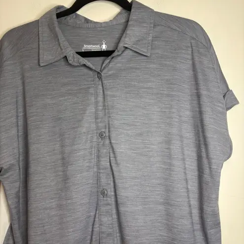 Smartwool Merino Wool Blend Button Down Short Sleeve Shirt Gray Large