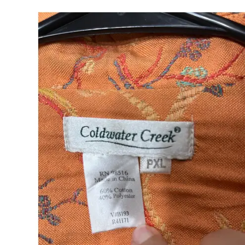 Coldwater Creek  PXL Orange Floral Butterfly Embroidered Button Up Jacket
