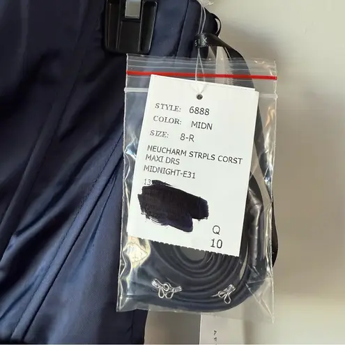 After Six  6888 Strapless Corset Satin Gown Midnight Navy Blue 8