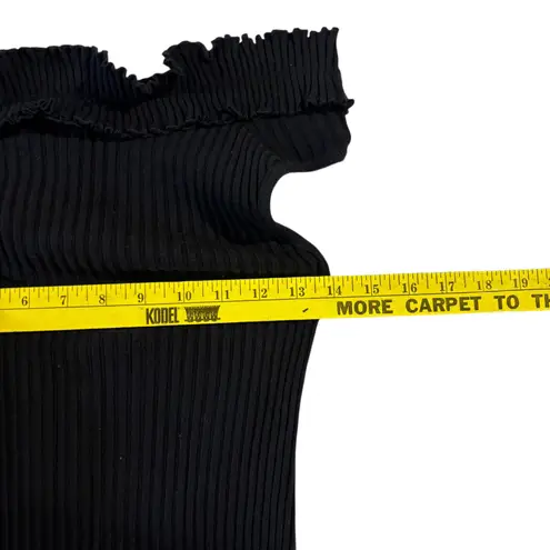Charlotte Russe  Ribbed Stretch‎ Top Off Shoulder Ruffle Neck Sleeveless Black Lg