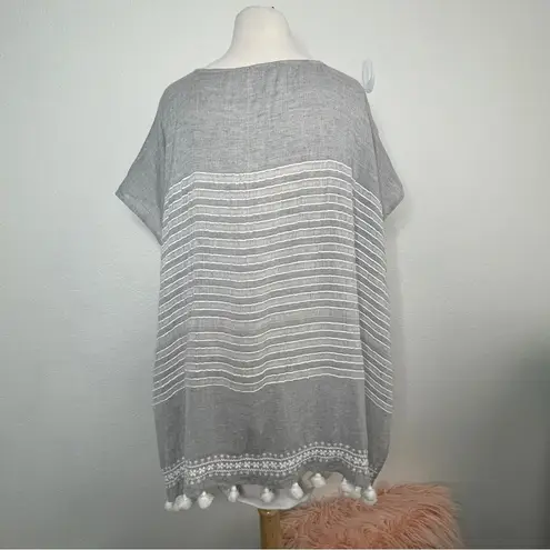 Swimsuit Cover Up Top Festival wear Grey stripe with tassels Size M