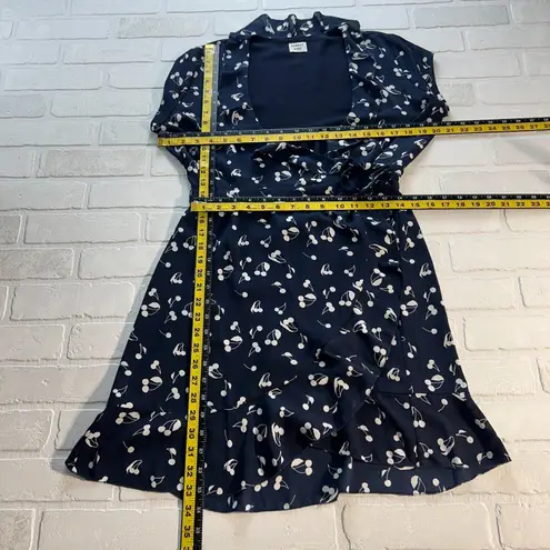 Aritzia Sunday Best Wrap Dress 6  Savoy Cherry‎ Print Navy Blue Ruffle Feminine