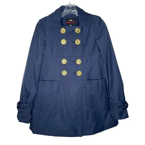 Miss Sixty M60 Navy Trench Jacket Gold Button Military Style pleated back XS