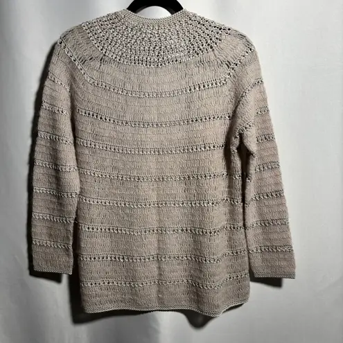 Hand Crocheted Mohair Blend Cardigan Sweater Womens M Beige Dusty Pink Knit SEE Tan Size M