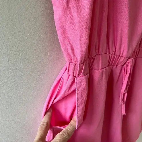 CiSono Pockets Spaghetti Straps Short Romper Drawstring Waist Pink Size L Size L
