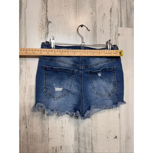 Wax Jean Denim Distressed Cutoff Shorts Women’s Size Small Blue Frayed Hem Stret