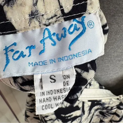 Far Away Tropical Floral Print A Line Sundress Cream Black Small