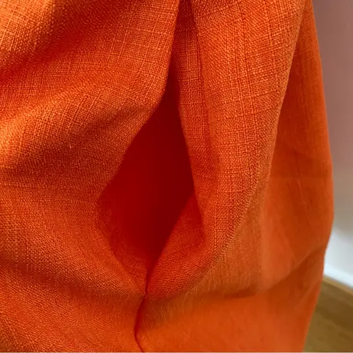 Ellen Tracy Linen Blend Slub Orange Pleated Sundress