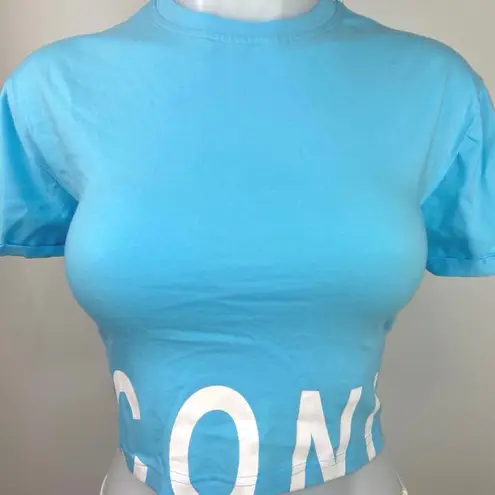 Iconic Blue Cotton Crew Neck Short Sleeve Spell Out Logo Cropped Top Tee Size M Size M
