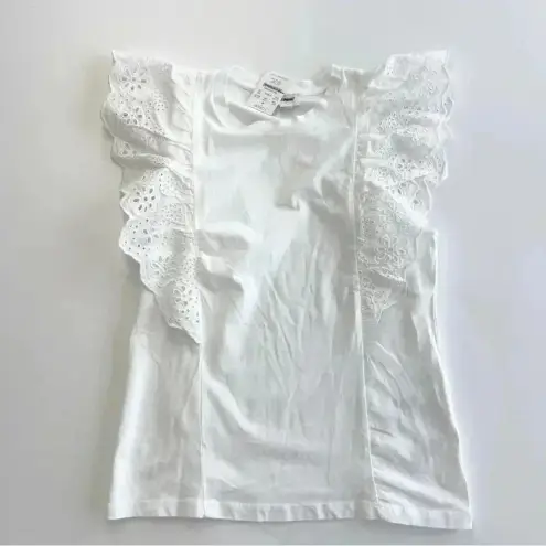 J Crew Factory White Ruffle Sleeve Eyelet Cotton Top XS NWT