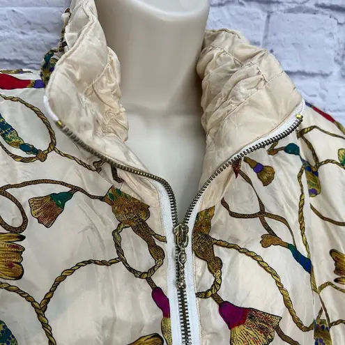 Lavon Vintage Silk Windbreaker Jacket Cream Gold Tassels Size XL 80s 90s Womens