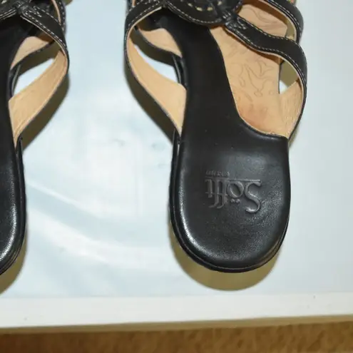 SOFFT WOMEN'S SLIDES SANDALS BLACK LEATHER CUTOUT WEDGE HEEL SLIP ON, 9M Size 9