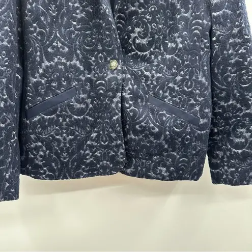 CAbi #109 Brocade Navy Blue Floral Jacquard Print Single Button Blazer Size 6