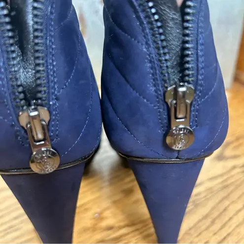 Velvet Angels | Platinum Blue Leather Ruched Front Island Platform Heels Size 9