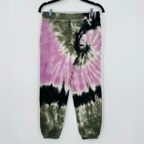 Electric & Rose Tie Dye Jogger Sweat Pants Drawstring Pockets Purple Green Small