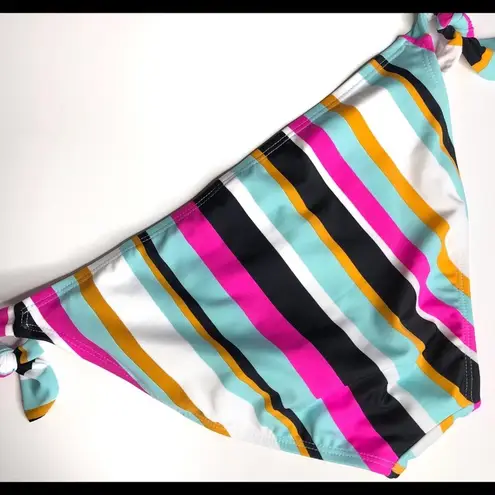 Hula Honey  Women's Multi Color Striped Tie Side Hipster Bikini Swim Bottom sz L