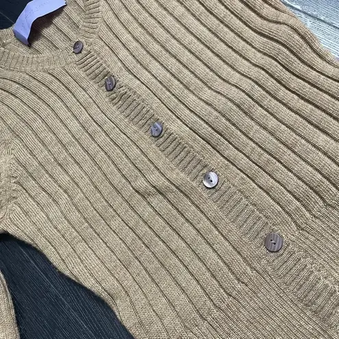 Lavender Label Vera Wang Ribbed Button Front Cardigan Sweater Camel Tan Knit Size XS