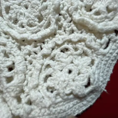 Moda Intl Crochet Button Front Cardigan Womens Med Ivory Medallion Vtg Y2k Retro