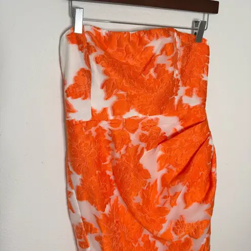 Showpo jacquard strapless cocktail midi dress orange white size 8 NWT $100