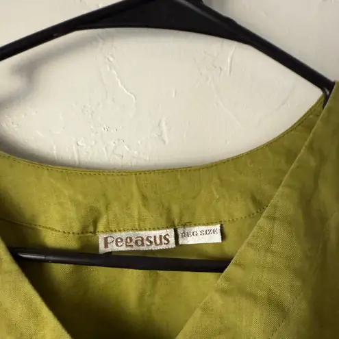 Pegasus 100% Linen Asymmetrical Tunic Top Green Reg One Size Made in India