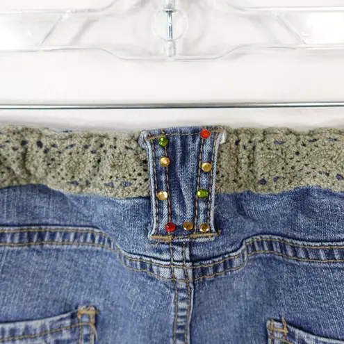 Vintage Y2K American Star Green Crochet Bedazzled Cropped Blue Jeans Size Large