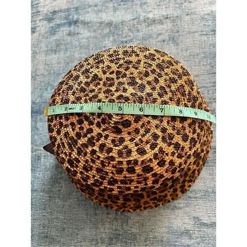 Eric Javits Tan and Brown Leopard Animal Print Straw Hat With Ribbon Bow