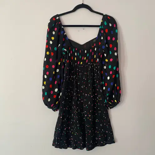 RIXO Target Black Colorful Polkadot Puff Sleeve Long Sleeve Mini Dress Women's 2
