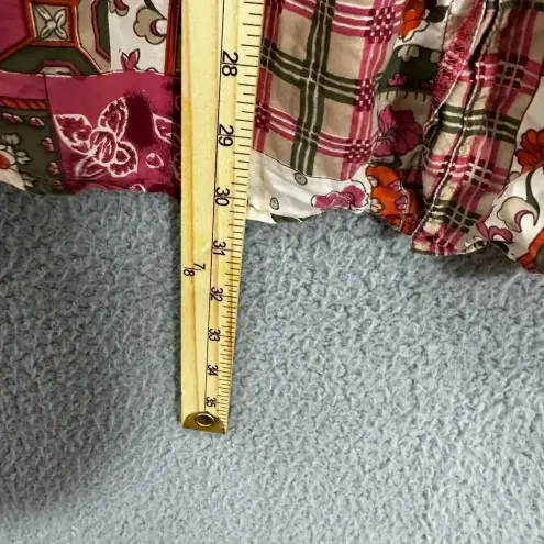 Jonathan Martin Vintage Button Up Top Womens Large Silk Red Floral Patchwork Boho Indie Hippie