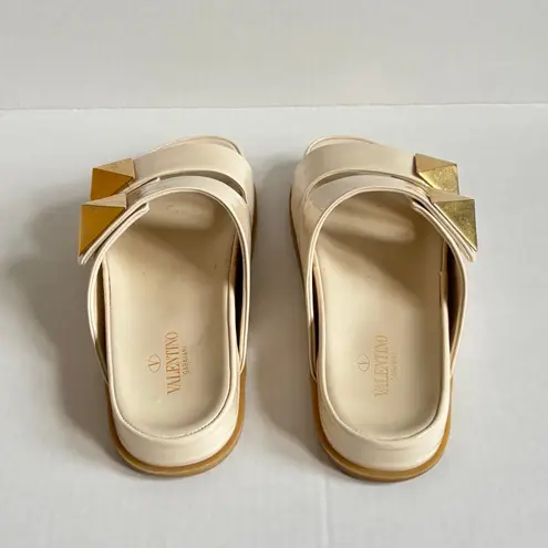 Valentino Garavani One Stud Flat Slide Sandals Ivory White Patent Mule Size 40