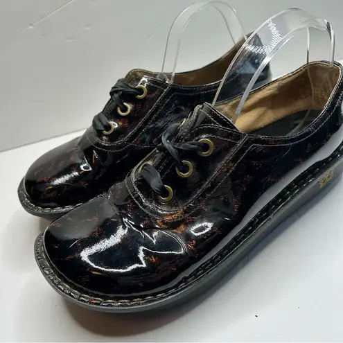 Alegria Black cheetah animal print clogs loafers ribbon laces 41