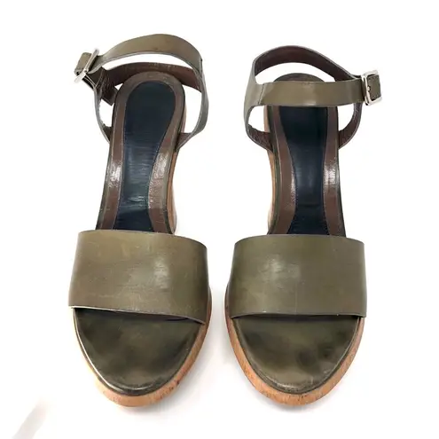 MARNI kahki green leather, wood sandals Size 9